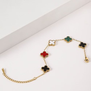 Stainless steel 9mm lucky four-leaf clover bracelet 18K gold double-sided OL fritillary European and American fashion new temperament versatile