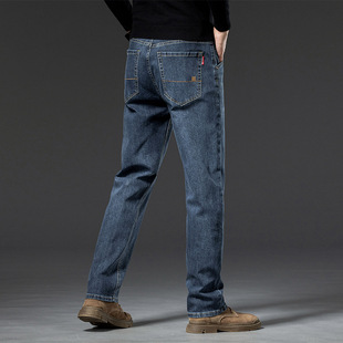Autumn 2024 New Men's Casual All-match Long Pants Slant Pocket Cotton Elastic Loose Straight Jeans Men