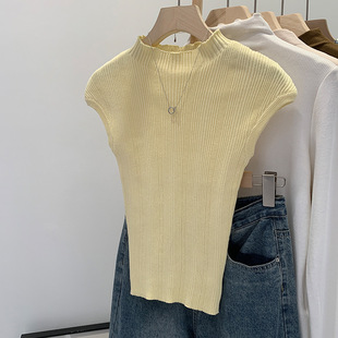2025 Early Spring Real Shot Figure Body-fitting Half-high Collar Waistle Sleeveless Inner Base Sweater Women's Spring and Summer New Slim-fit