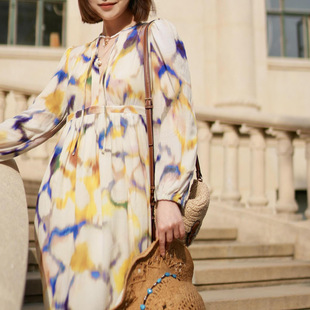 BS25 Early Spring Aurora Fantasy Bohemian dress Y Caiyu Waist Printed Dress Women 1E25FLOR