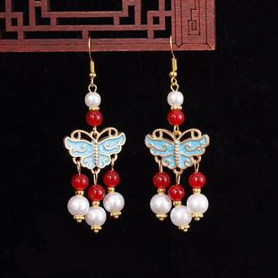 Древний стиль Hanfu Butterfly Серьги Ушные украшения Новый китайский свадебный костюм