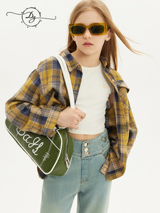 Girls' Shirt Big Children Retro Plaid 2025 Spring New European and American Ins Style Spring Fashion Cool Loose Slimming