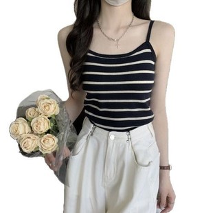 Summer 2024 New Korean Style Design Sense Pure Desire Style Color Matching Striped Niche Inner Camisole Spice Top