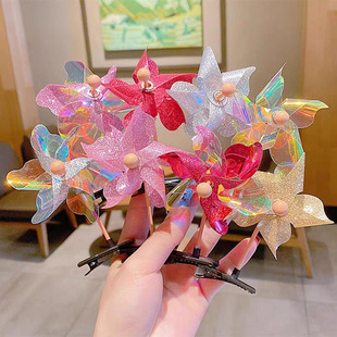 Cute Artifact Windmill Headdress Hairpin Kidsren's Gift Little Yellow Chicken Peach Heart Duck Dog Push Kidsren's Gift Toys