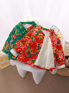 Children's Wear Northeast Big Flower Coat Thickened Flower Cotton-padded Coat Winter Ethnic Style Boys and Girls Three-layer Fleece Coat Fried Street Wholesale