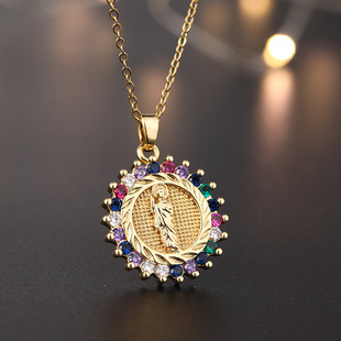 Jewelry Women's High-end Pendant Necklace Holy Virgin Mary Accessories Necklace Religious Color Zircon Pendant