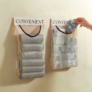 Plastic bag storage bag artifact wall-mounted storage bag large capacity plastic bag storage Velcro net pocket