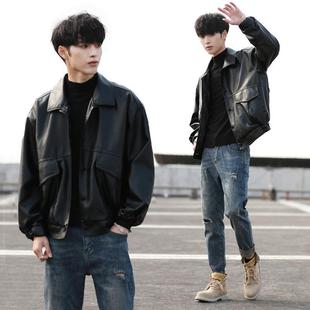 Spring and Autumn New Student Coat Trendy Brand Korean Fashionable Handsome Loose Leather Jacket Men's Biker Leather Aviator Jacket