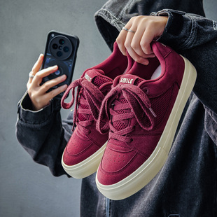 VASIBAEN Niche Design Hong Kong Style Canvas Shoes Men's 2025 Spring New All-match Casual Wine Red Ins Men's Shoes