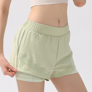 Lulu Same Summer Cool Sports Leisure Yoga Shorts Fitness Mid-high Waist Loose Anti-running Fake Two Pieces