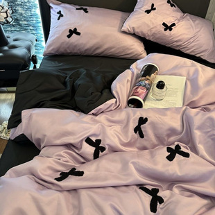 U3Q Double-sided Cool Light Luxury Ice Silk 3-4 Piece Set Cartoon Washed Silk Quilt Cover Bed Sheet for Dormitory Bed