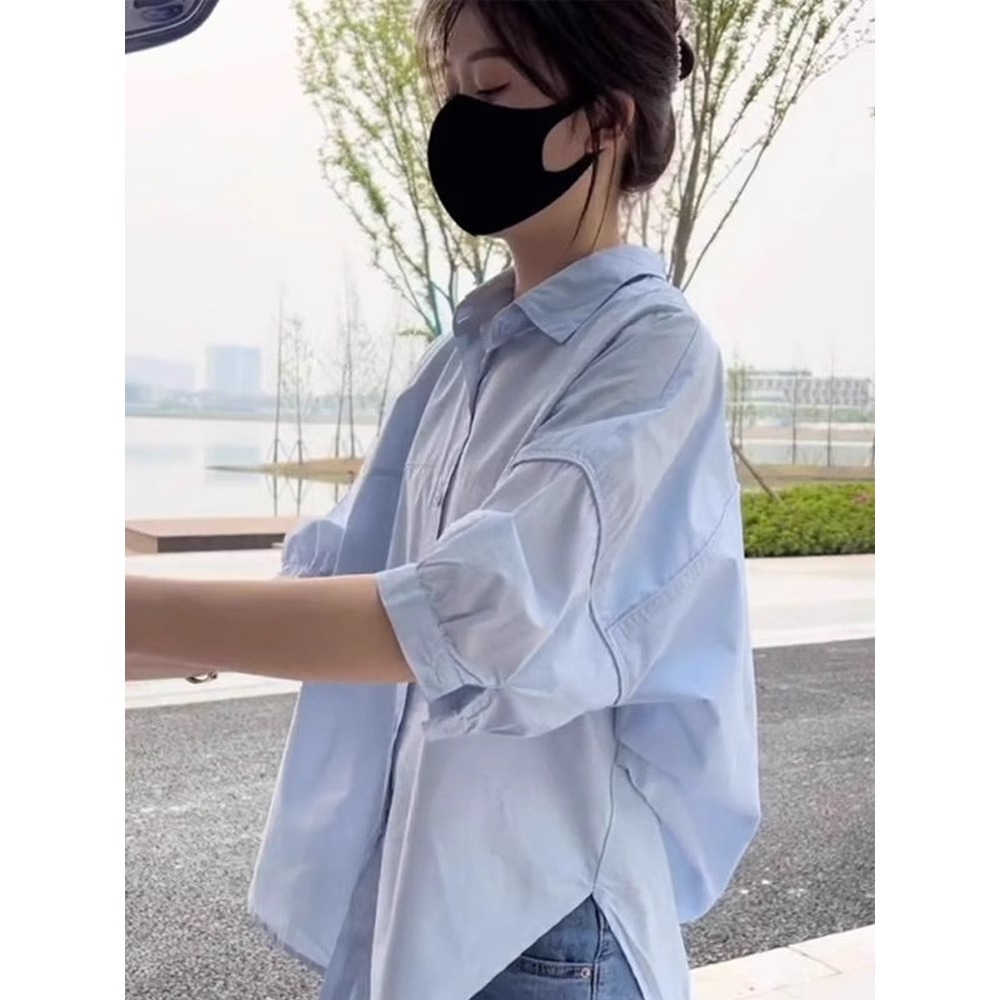 여름 코튼 셔츠 새로운 소금 스타일 착용 기질 연령 감소 선 스크린 5 점 소매 한국 스타일 셔츠 외국 스타일 A3178