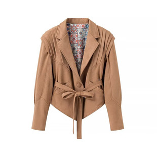 Cross-border Foreign Trade 2025 New Women's Clothing European and American-style Fashion Simple All-match Waistband Suede Jacket Outer