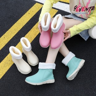 Rain boots Women's rubber shoes adult fashion kitchen non-slip fleece-lined rain boots 2023 new waterproof shoes soft bottom