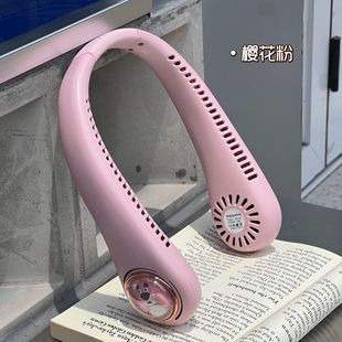 New Berry Bear Lazy Artifact Outdoor Neck-hanging Space Capsule Digital Display Fan Gift Student Charging Outdoor Office