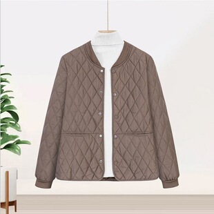 2024 Winter New Light and Thin Short Cotton-padded Coat Mother's Cotton-padded Coat Casual Rhombic Collarless Loose Coat Women's Cotton-padded Coat