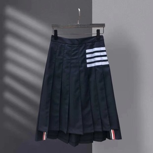 Autumn and winter tb long skirt high waist gray suit pleated academic style knee skirt short front and back long four bars long skirt women