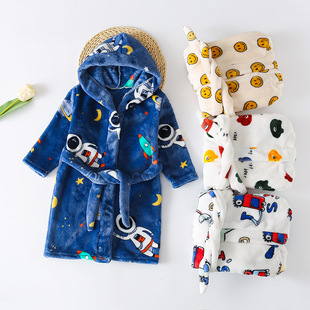 Children's Bathrobe Autumn and Winter Thickened Flannel Children's Pajamas Boys and Girls Children Single-Layer Fleece Home Clothes