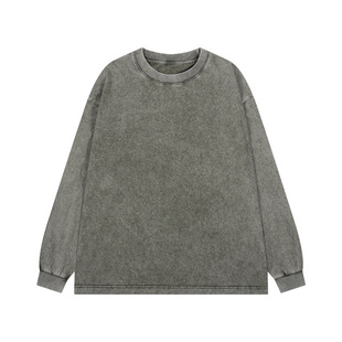 American fashion brand retro street distressed long sleeve T-shirt men's lovers lazy T-shirt 230g loose base shirt women