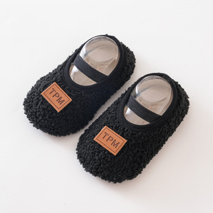Baby's Floor Socks Children's Autumn and Winter fleece-lined Thickened Toddler Shoes Baby's Indoor Anti-Slip Bottom Cool-proof Soft Bottom Shoes and Socks