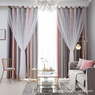 Factory direct Molandi gradient stripes foreign trade cross-border double-layer integrated shading gauze curtain finished wholesale