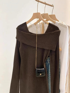 Sweet and Elegant Women's Shoulder Long-sleeved Top 2024 Autumn New Korean Style Slim-fit Warm Base Shirt