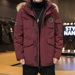 Free shipping winter white duck down jacket men's fashion brand thickened cold-proof hooded jacket large fur collar warm feather 2023