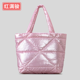 Winter New Down Cotton Tote Bag Nylon Diamond Plaid Cotton Handbag Simple Fashion Capacity Shoulder Bag Women