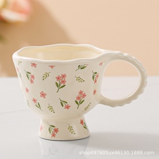 Ceramic Cup Breakfast Goblet Mug Oatmeal High-Value Small Fresh Small Floral Cream Style Accessible Luxury High-End