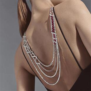 Amazon hot sale rhinestone body chain luxury multi-layer tassel sexy backless chain accessories for women back chain06