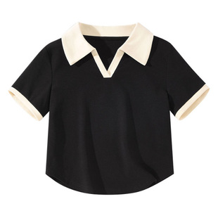 A41#(220g 40 1 X1 cotton thread pull frame) rear bag collar shoulder short Polo collar hot girl short sleeve t
