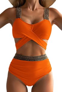 2023 New European and American Bikini Split Tight Swimsuit Women Sexy Cross Backless Bikini Amazon Swimsuit