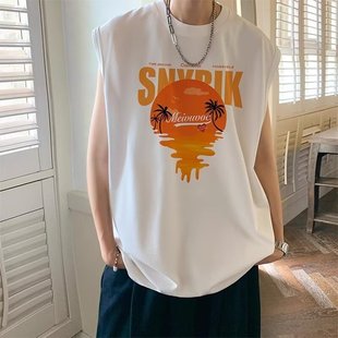 Basketball Vest 2024 New Summer Breathable Pure Cotton Harajuku Style Loose Sleeveless T-shirt Hip-hop Wide Shoulder Men's Vest