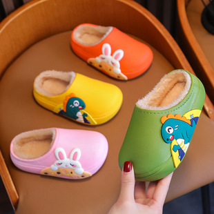 Children's cotton slippers waterproof home Indoor Boys and Girls baby non-slip warm cartoon home bag heel cotton winter shoes