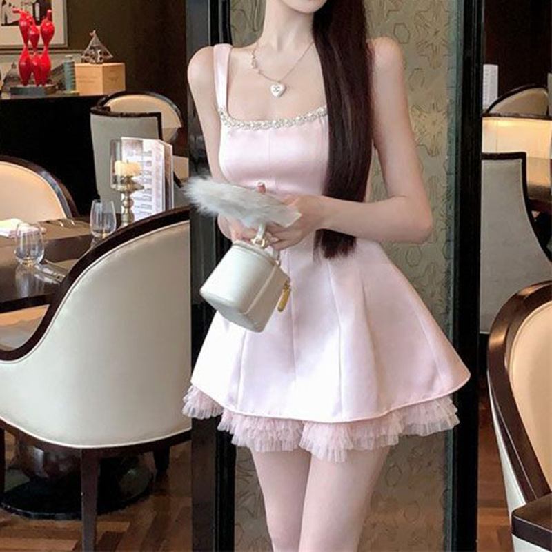 Loose-Fit Plus Size Korean Style Niche Pure Lust Style Sweet Hottie Suspender Dress Female Summer Socialite High-End Short Skirt