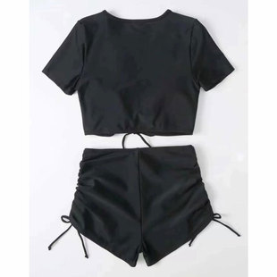Bikini Set Solid Color New Split Swimsuit Drawstring Short-sleeved T-shirt Boxers Hot Spring Two-piece Swimsuit