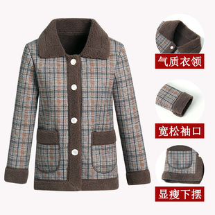 Middle-aged mom Autumn fleece coat short 40-year-old 50 middle-aged and elderly women's clothing autumn and winter lambswool fleece-lined top