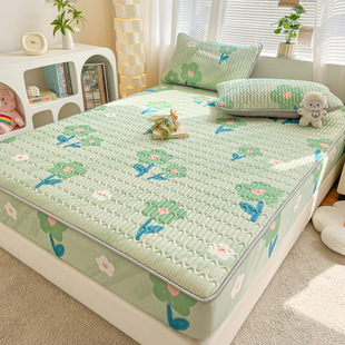 Spring and summer 2024 new class a printing cool silk latex bed hat mat three-piece set