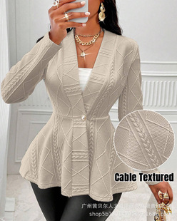 LZJ2725 New European and American Women's Texture V-neck Ruffled Long Sleeve Suit