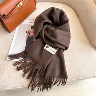 New Arrival All-Match Solid Color Wool Scarf Women's Winter Warm Thickened Monochrome Wool Shawl Long Tassel Long Scarf