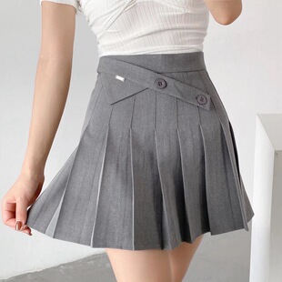 Khaki pleated skirt women's summer 2022 new preppy style skirt high waist small hot girl A- line skirt