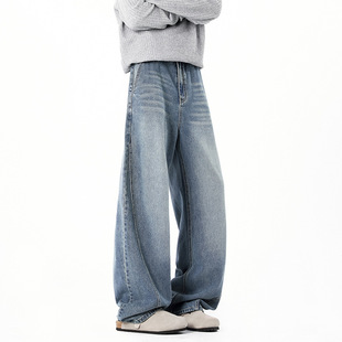 American Retro Bamboo Pattern Scimitar Jeans Men's Summer Loose Wide-Leg Pants Cleanfit Straight Pants