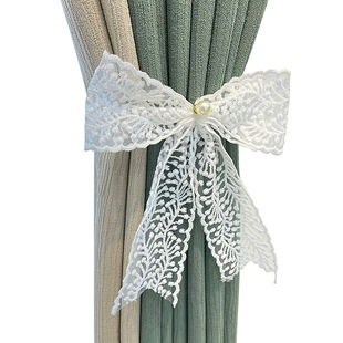 Cross-border Foreign Trade New Korean Style Adjustable Lace Bow Pearl Decoration Ribbon Curtain Strap Light Luxury