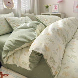 Small fresh pure cotton four-piece set simple cotton three-piece set student dormitory bed sheet quilt cover bedding