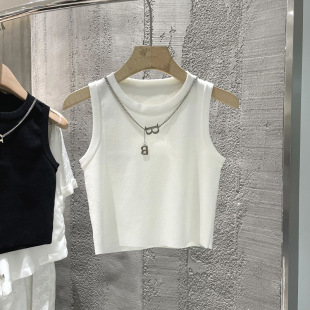 Cotton Camisole Sports Vest with Sleeveless Shirt for Women, Summer Design Niche Outer Wear Slim Short Top
