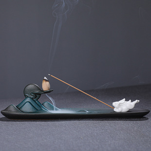 Ceramic backflow incense burner Moon rabbit chasing Moon line incense insert creative home indoor decoration sandalwood burner aromatherapy burner incense holder