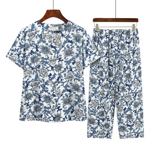 New Summer Thin Mother Clothes Middle-aged and Elderly Plus Size Women's Cool Suit Grandma Clothes Casual Loose Two-piece Set