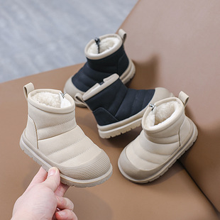 Baby's Bread Short Boots Boys' Toe-covered Large Cotton Boots All-match Comfortable Soft Bottom fleece-lined Warm Girls' Side Zipper Cotton Shoes