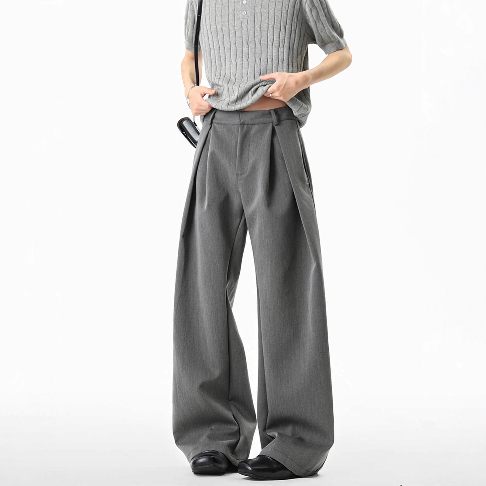 American-Style Three-Dimensional Pleated Trousers for Men and Women, New Summer Style, Loose Casual Pants, High-End Slimming Wide-Leg Long Pants