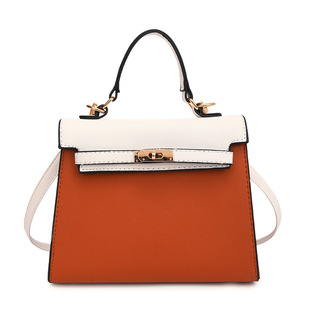 Cross-border Women's Bag 2024 New Kelly Bag Fashion Stitching Contrast Color Bag Large Capacity Handbag Shoulder Crossbody Bag